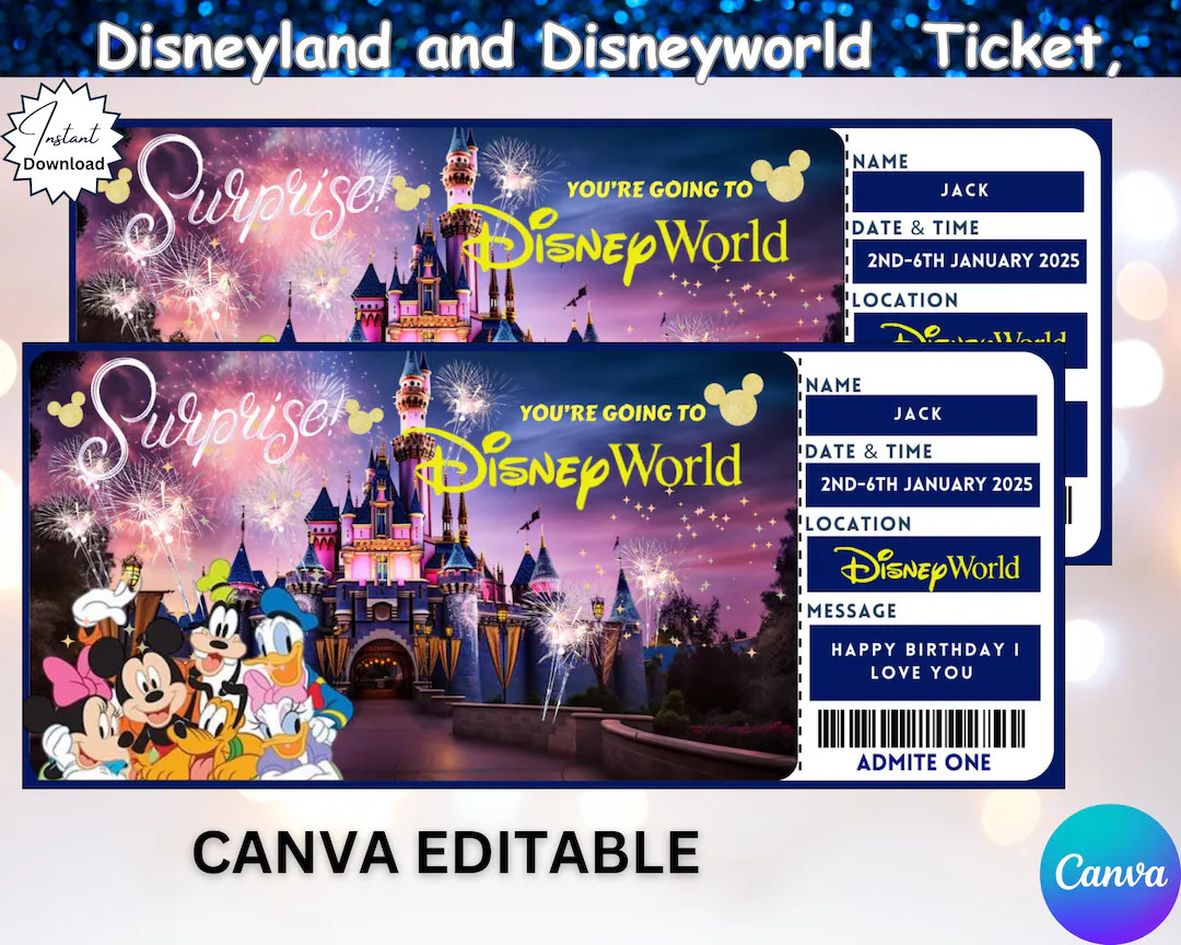 Editable Disneyland Ticket, Surprise Disneyland Ticket, Disneyland Trip Gift Ticket, Disney World... | Etsy (US)