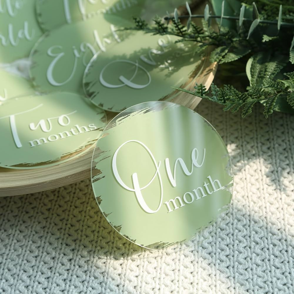 UNIQOOO 13 Pcs Sage Green Baby Monthly Milestone Cards with Hand Printed|Acrylic Baby Milestone D... | Amazon (US)