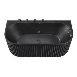Stone Belle 67 x 32 Combination Flat Bottom Freestanding Bathtub with Center Drain in Black with Massage Jets and Lights | The Home Depot