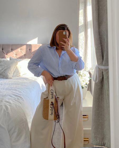 Blue and white stripe shirt for spring 