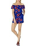 Amazon Brand - 28 Palms Women's Off Shoulder Tropical Print Romper, Ocean Blue Pink Floral, XX-Small | Amazon (US)