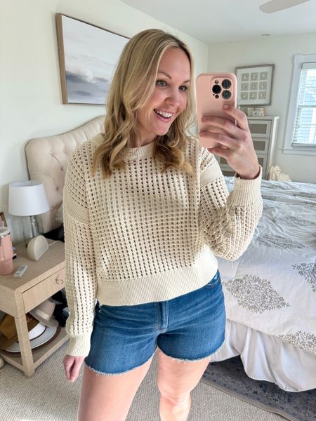 I’m wearing a size 12 in these jeans. They’re perfect for curvy girls 🙌 no waist gap! Also loving this open knit top - I’m wearing a medium! Great closet staple 🎉 

#LTKmidsize #LTKstyletip