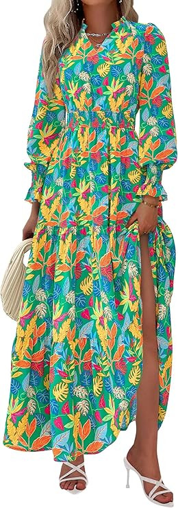 PRETTYGARDEN Women's Floral Maxi Dress 2026 Fall Long Sleeve V Neck A Line Long Flowy Spring Part... | Amazon (US)