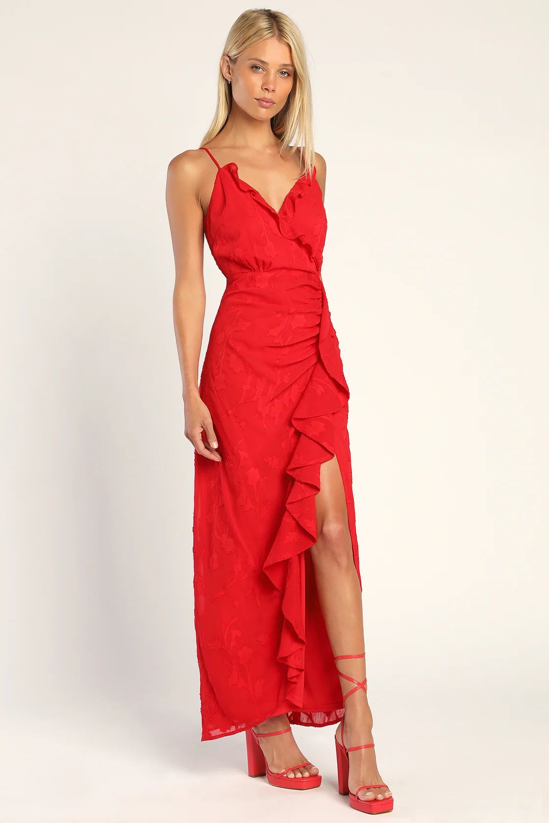 Crave Your Love Red Surplice Ruffled Maxi Dress | Lulus (US)