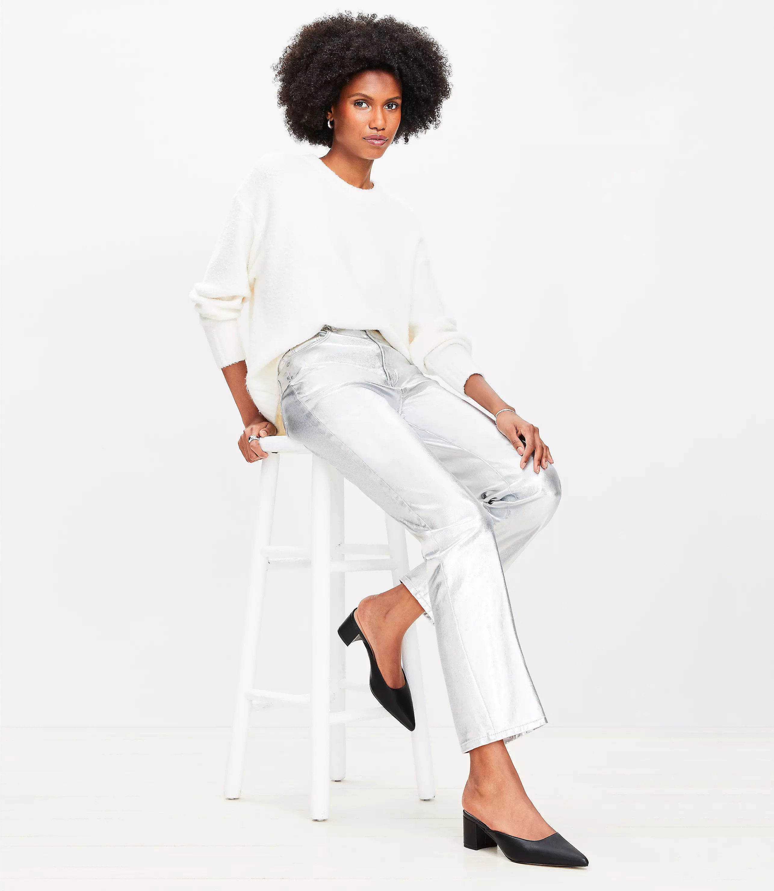 Coated High Rise Straight Jeans in Silver Metallic | LOFT