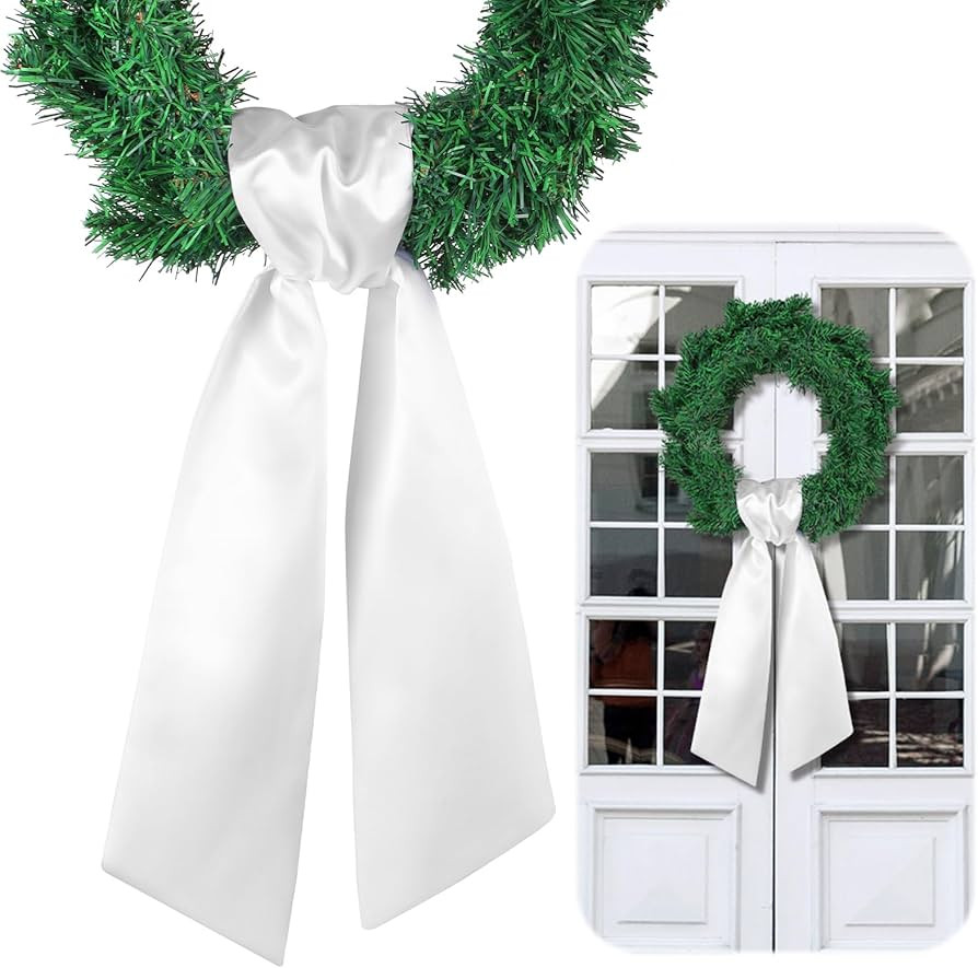 Wreath Sash for Front Door Blank Satin Wreath Sash Embroidery Monogram Plain Ribbon Accessories f... | Amazon (US)