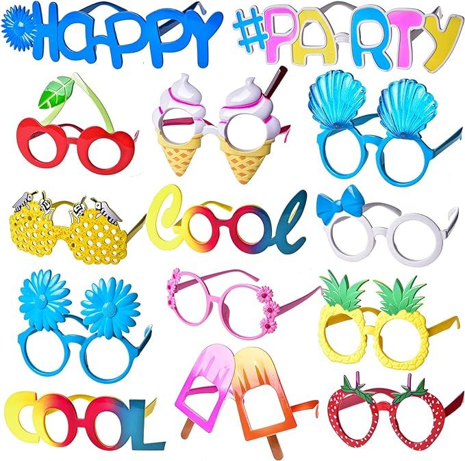 FUN LITTLE TOYS 14 PCs Luau Party Glasses, Hawaiian Funny Glasses for Summer Party Supplies, Kids... | Amazon (US)