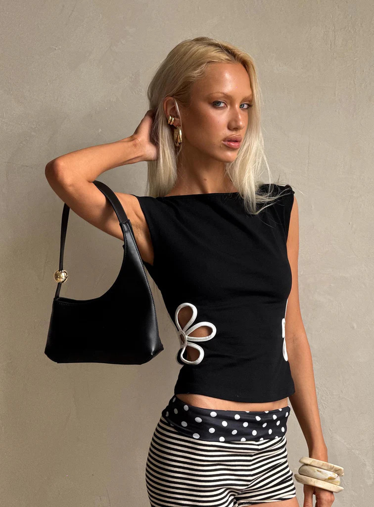 Currents Cut Out Detail Top Black | Princess Polly US
