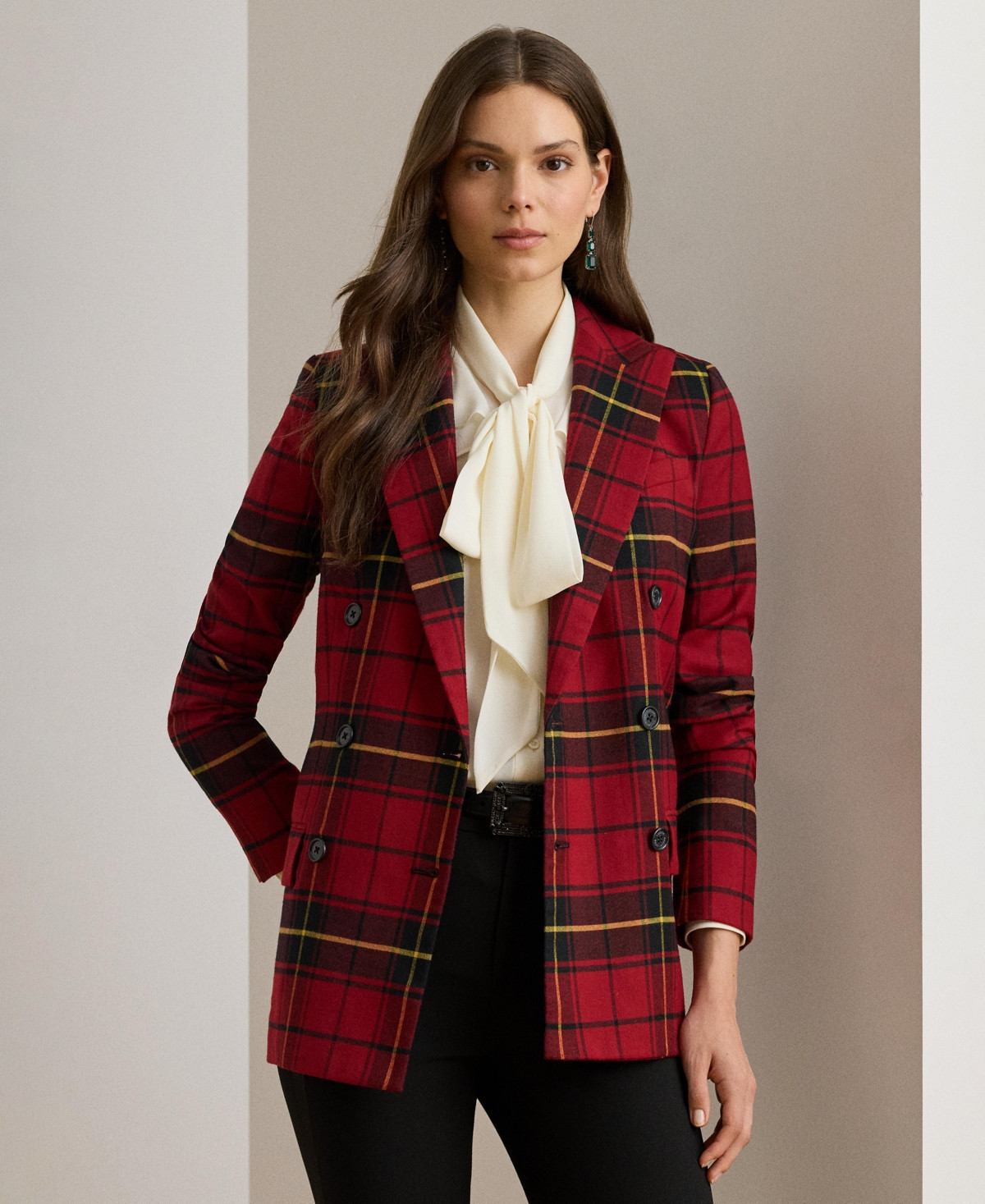 Lauren Ralph Lauren Women's Plaid Long Sleeve Blazer - Red/Black/Yellow Multi | Macy's