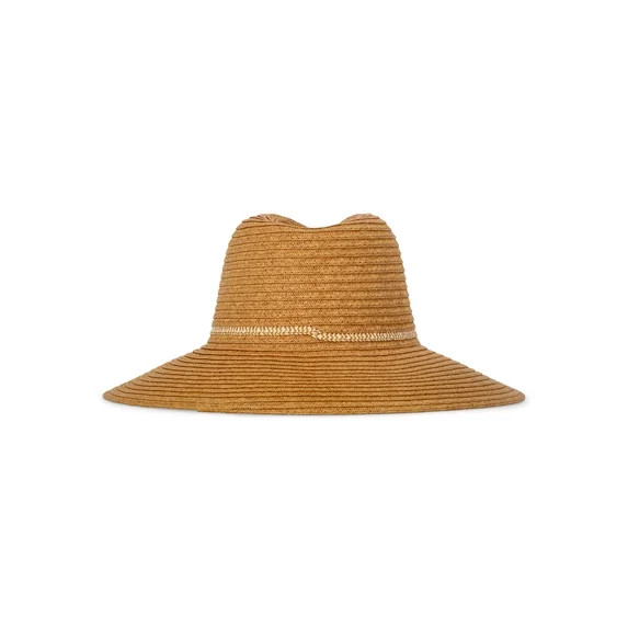 Time and Tru Women's Wide Brim Panama Hat, Dark Natural | Walmart (US)