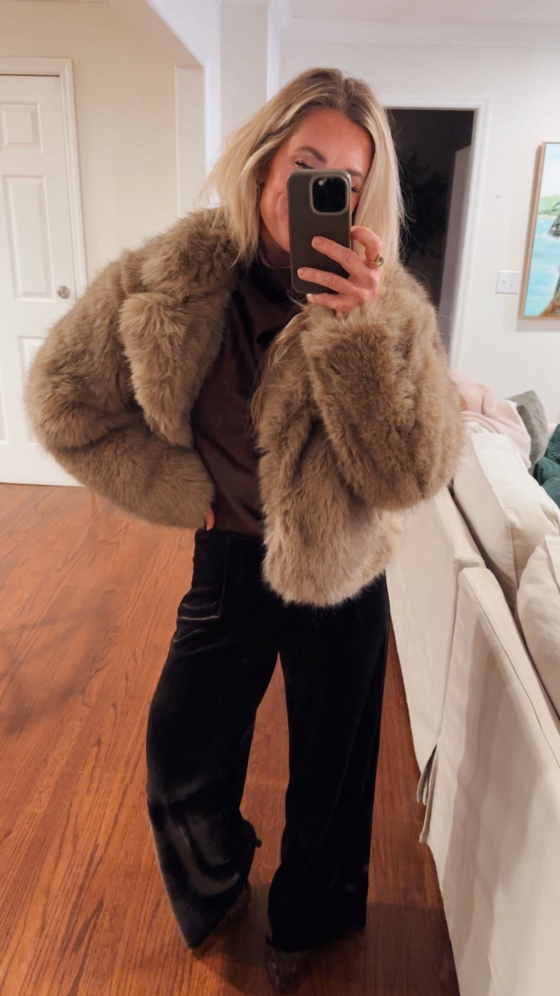 Velvet pants
Fur coat
Satin top
New years outfit 

#LTKSeasonal #LTKHoliday #LTKootd