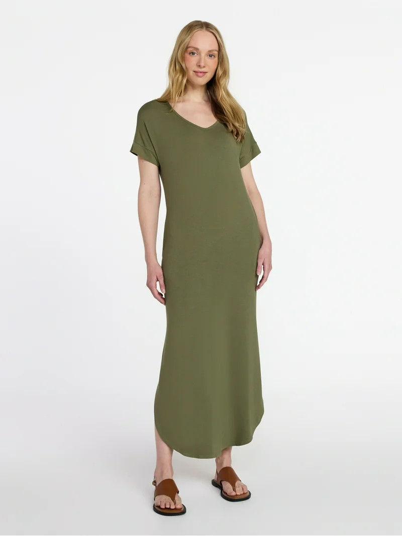 Time and Tru Women's T-Shirt Maxi Dress with Short Sleeves, Sizes XS-XXXL | Walmart (US)