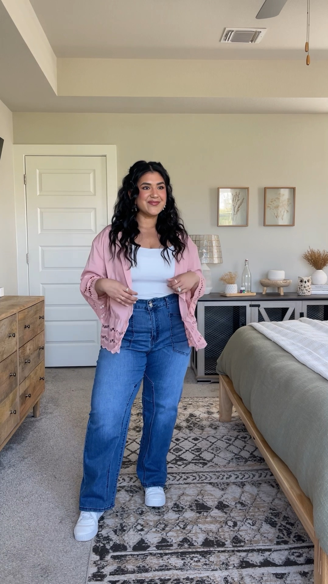 I’m 5’1”, size 10-12 (more often a 12).⁣ // JEANS: wearing a size 12 but they do run a little big. Size down if in between sizes. These are VERY stretchy and high waisted. This is the shade Blue but they also come in a darker wash, a lighter wash, and a black.⁣ // TANK: double lined, cropped fit, wearing size large. Comes in a pack of 2 with a black one. // BLOUSE: size large, shade pink. Comes in so many cute colors and I love how lightweight and flowy this is. // SHOES: true to size⁣ 
⁣

#LTKFindsUnder50 #LTKMidsize #LTKPetite