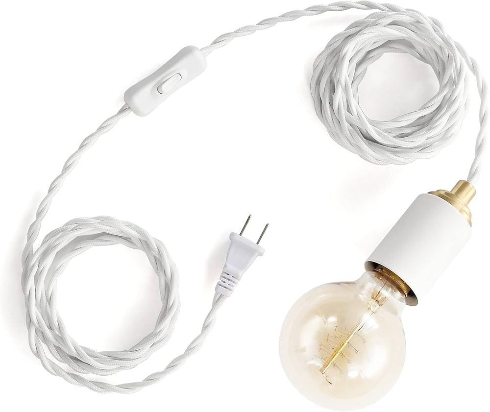 Step UP White & Gold Plug-in Pendant Light - Industrial Modern Minimalist Hanging Swag Lamp - Por... | Amazon (US)