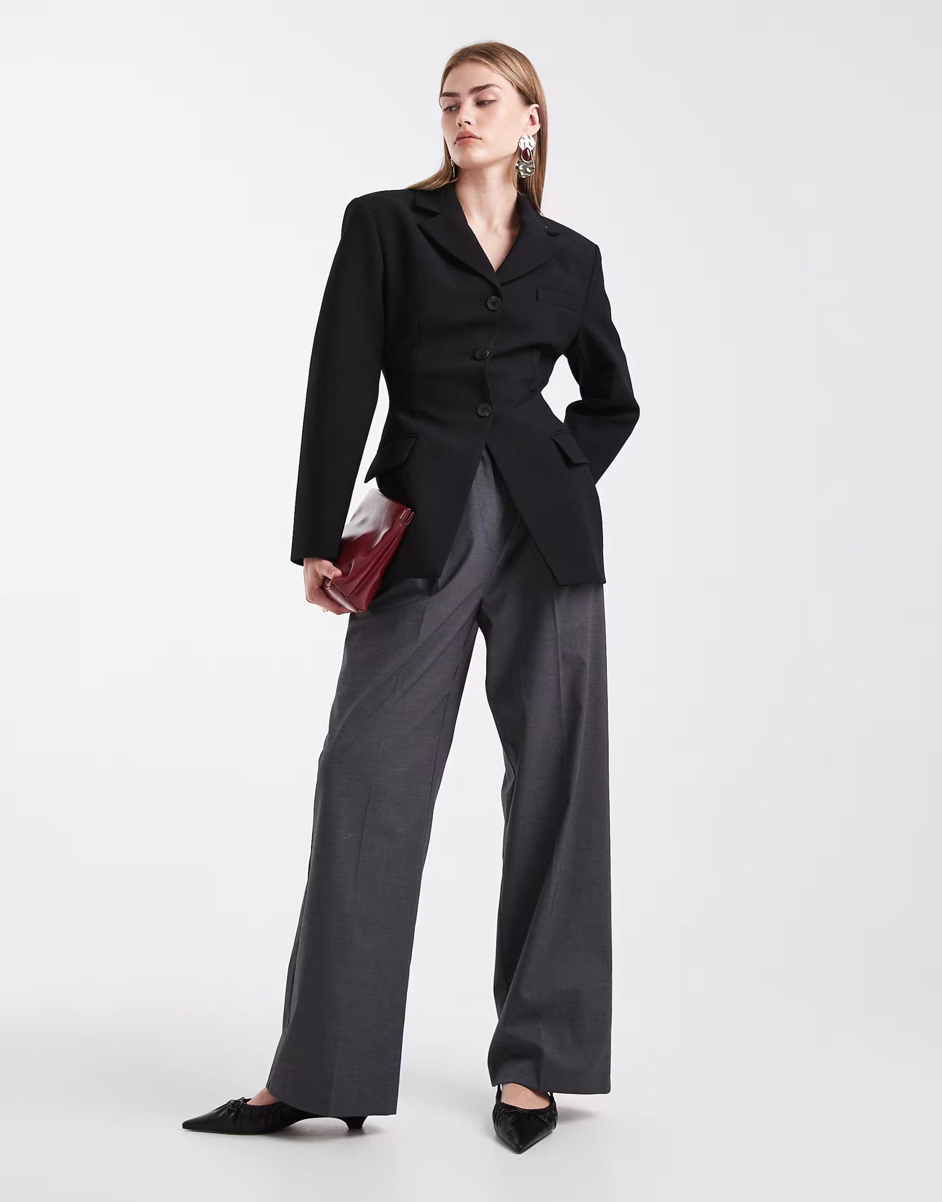 ASOS DESIGN cinch moulded hip blazer in black - part of a set | ASOS (Global)