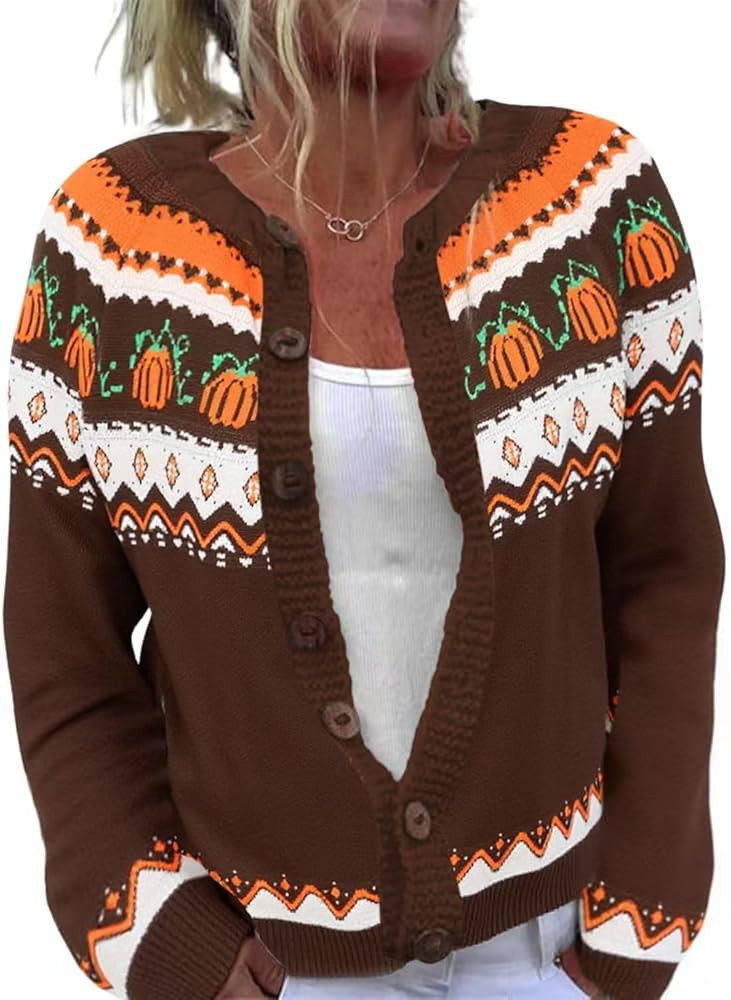 Fall Halloween Cardigans Sweater for Women Funny Holiday Graphic Long Sleeve Knit Button Down Swe... | Amazon (US)