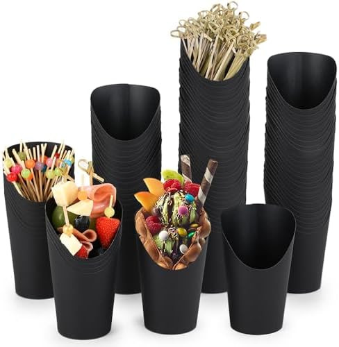 12 oz Charcuterie Cups with Sticks 100pcs Disposable French Fries Cups Black Paper Appetizer Cup ... | Amazon (US)
