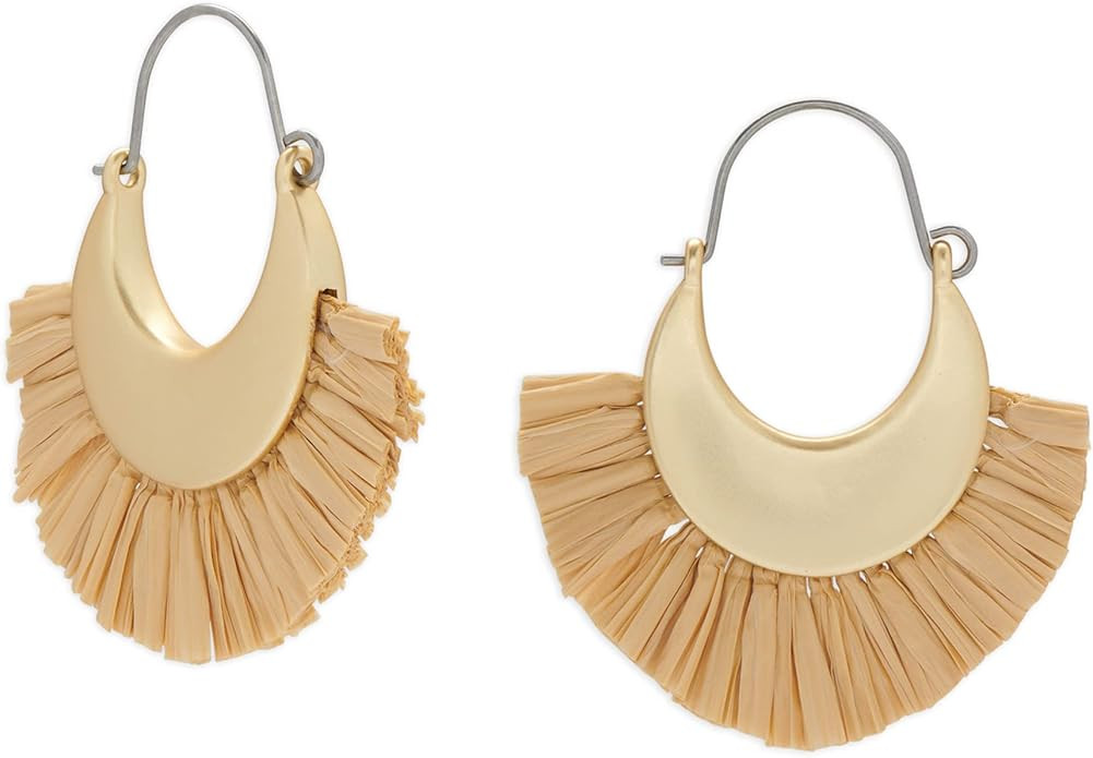 Lucky Brand Raffia Hoop Earring, Gold, One Size | Amazon (US)