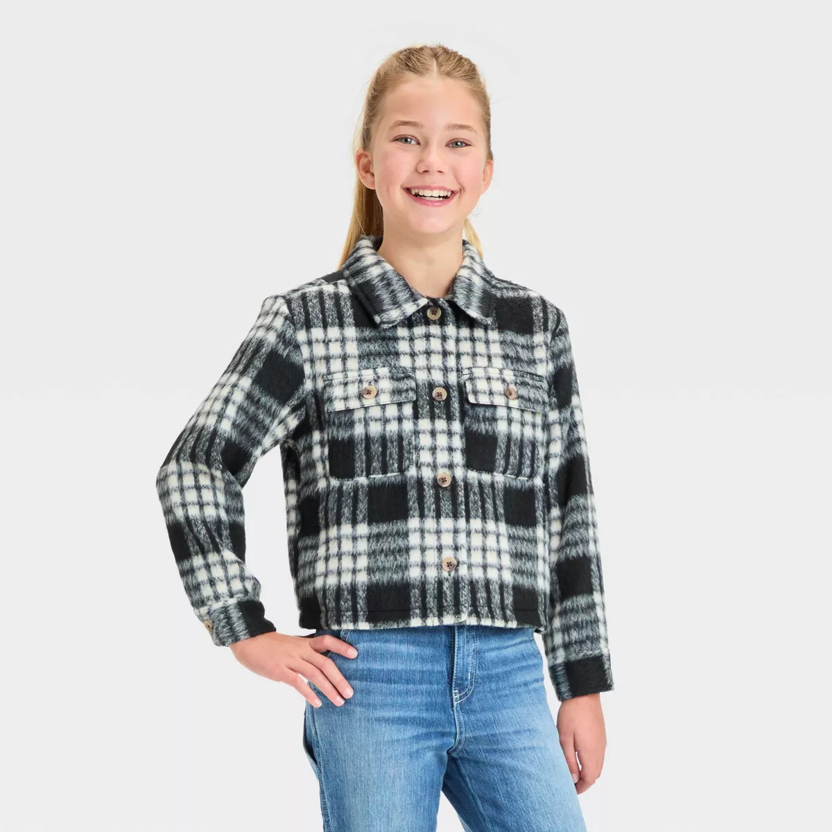 Girls' Cropped Plaid Shacket - Cat & Jack™ | Target
