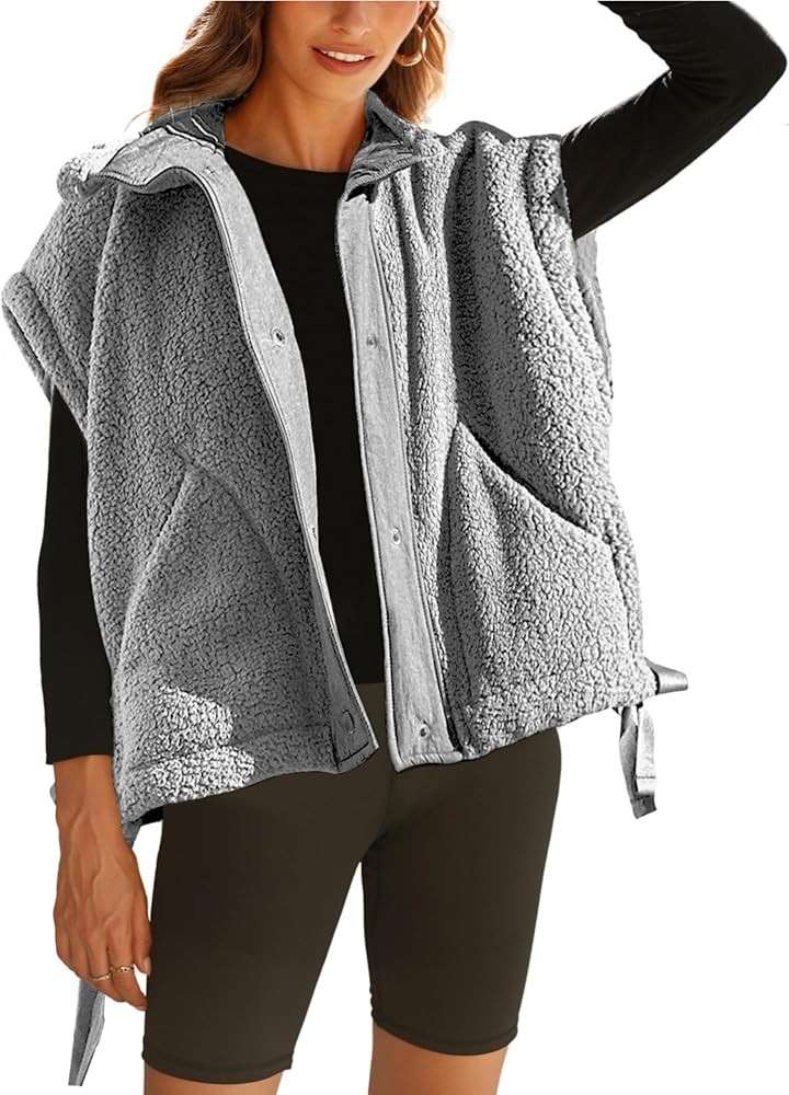 OPCAKM Women's Fuzzy Fleece Vest Oversized Sleeveless Sherpa Jacket Warm Button Down Gilet Outerw... | Amazon (US)