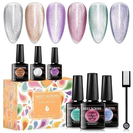 Cat Eye Gel Nail Polish Set Soak Off UV LED Light Starry Sky Effect Magic Gel Nail Polish Kit Man... | Amazon (US)