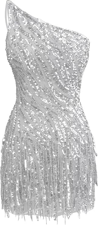 Sparkly Sequin Homecoming Dresses for Teens Short Tassel One Shoulder Bodycon Mini Cocktail Party... | Amazon (US)