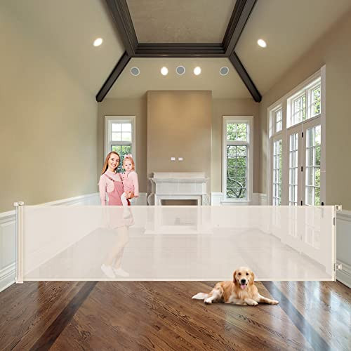 WOMHOM 100 Inch Extra Long Retractable Dog Gate for The House Extra Wide Baby Gate Retractable Baby Gates Toddler Gate Extra Large Pet Gate Outdoor Retractable Gate Child Gate for Wide Opening (Beige) | Amazon (US)