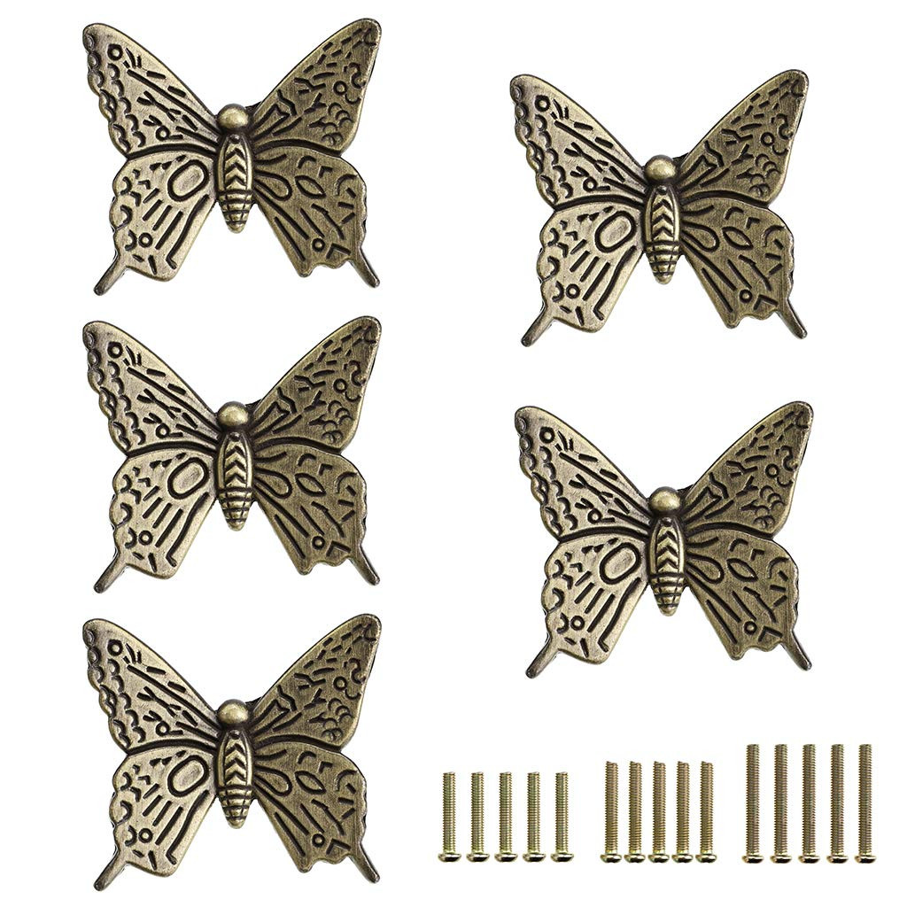 JUXYES Pack of 5 Vintage Butterfly Cupboard Door Knobs, Antique Bronze Drawer Pulls Retro Decorat... | Amazon (US)