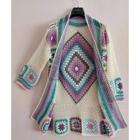 Handmade Granny Square Crochet Cardigan Boho Patchwork Coat | Etsy (US)