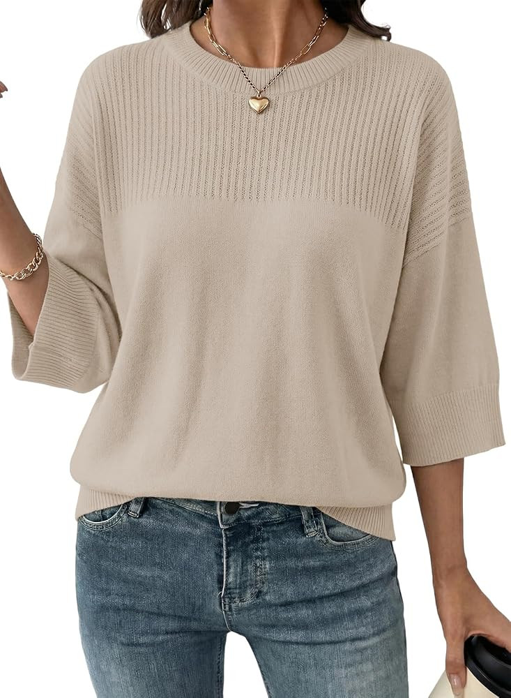 Dokotoo Womens Half Sleeve Casual Oversized Trendy Sweaters Crewneck Cropped Sweater Knit Tops | Amazon (US)