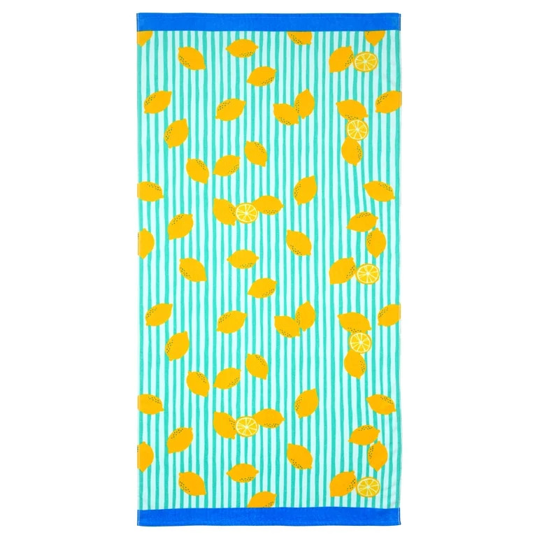 Mainstays Summer Vibes Cotton-Blend Beach Towel, 72 x 36 in, Lemon Stripe | Walmart (US)