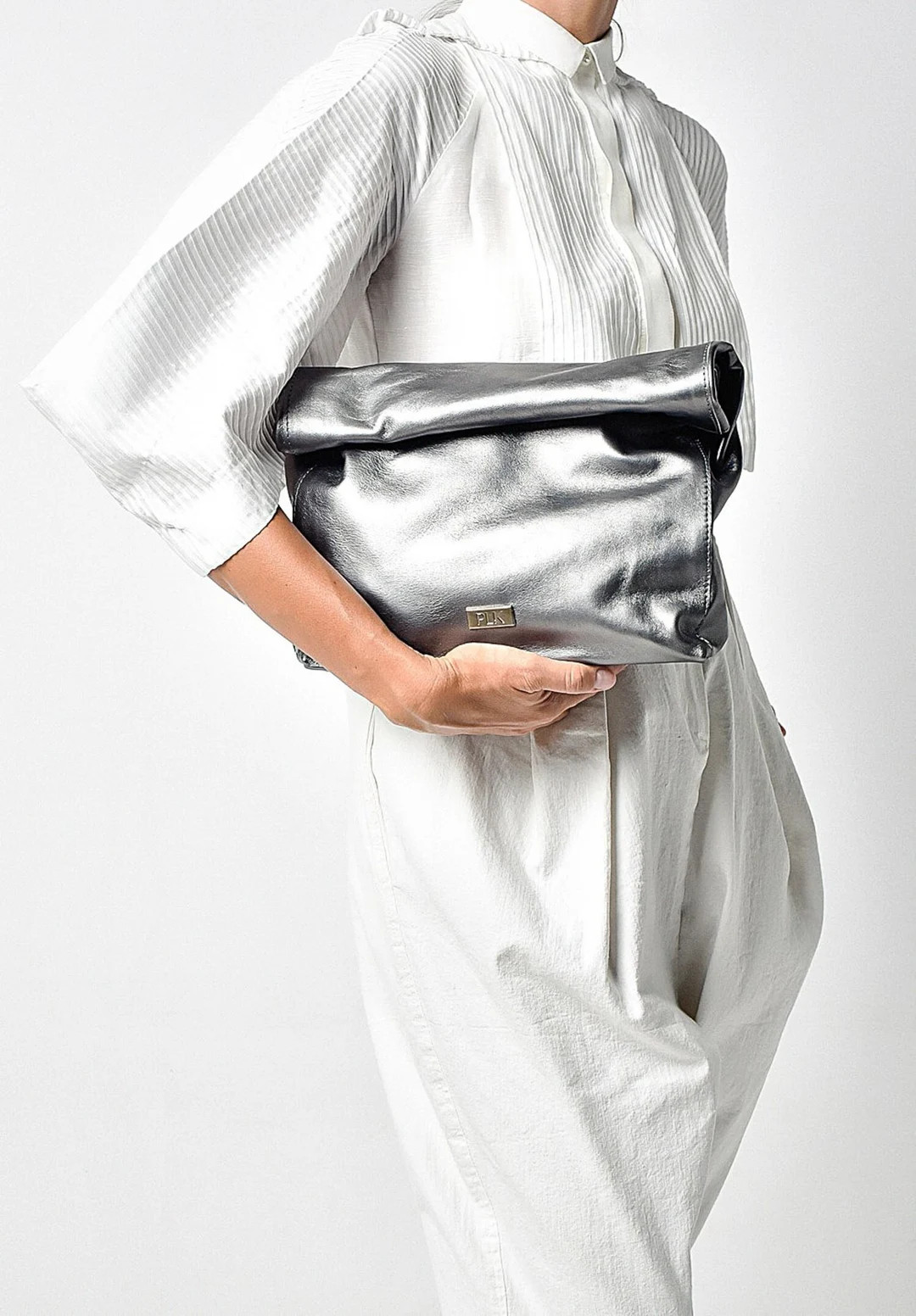 Silver Rollover Clutch Bag Silver Leather Clutch Purse - Etsy | Etsy (US)