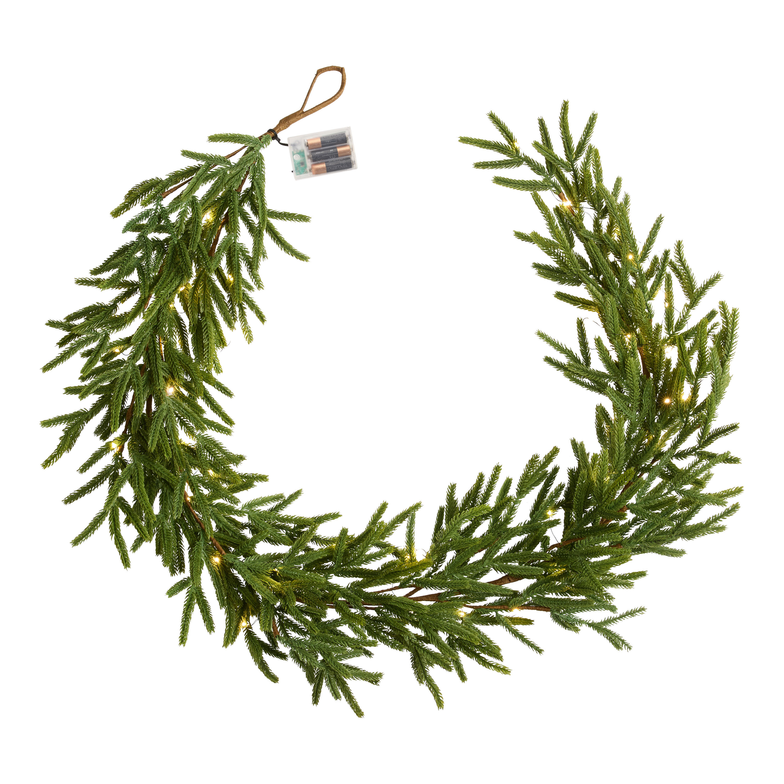 Green Faux Norfolk Pine Pre Lit LED Battery Operated Garland | World Market