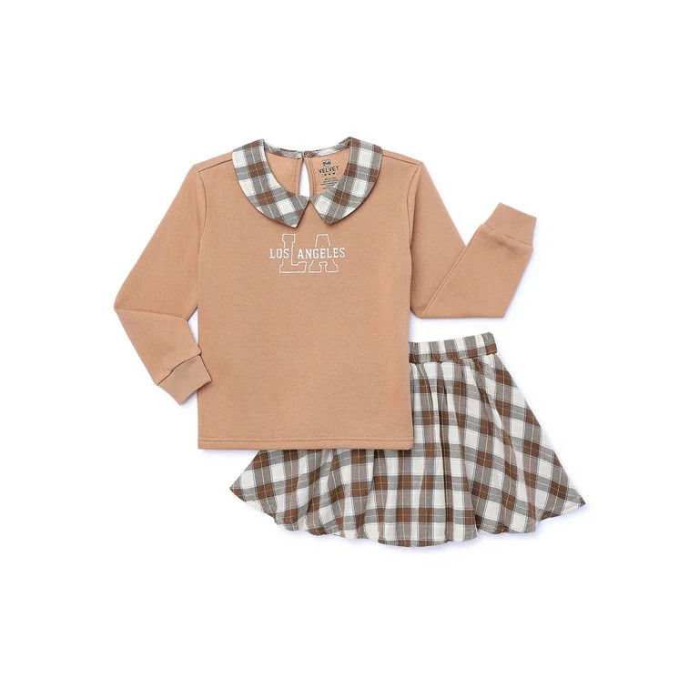 Pink Velvet Girls Long Sleeve Top and Skirt Set, Sizes 4-16 | Walmart (US)