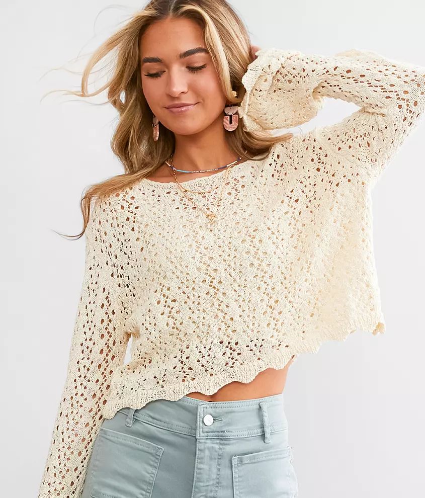 Scalloped Pointelle Cropped Sweater | Buckle