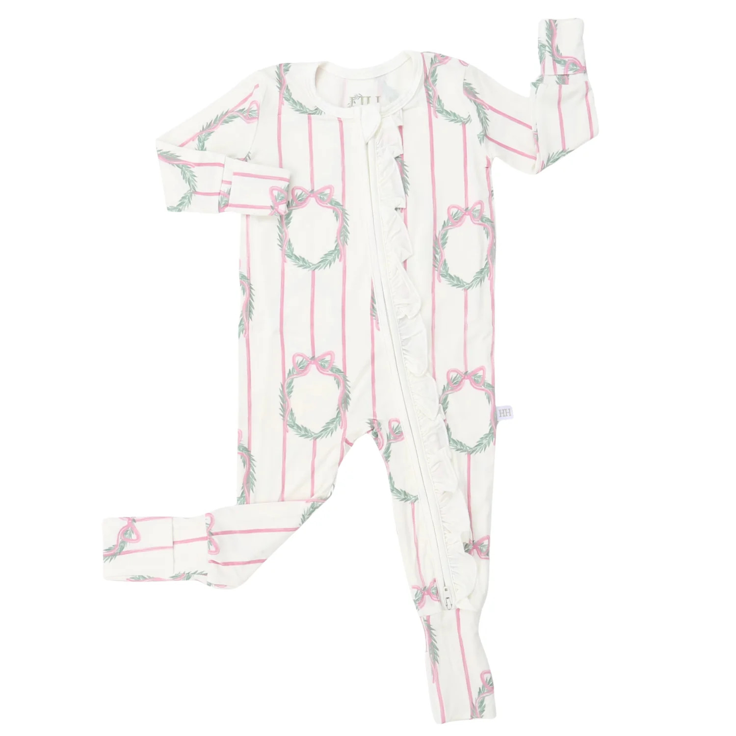 Girls Sugarplum Wreath Double Zipper Romper | Hamner Hill