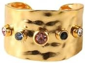 18K Gold Plated Wide Rings,Zirconia Stainless Steel Adjustable Rings for Women,Fashion Jewelry fo... | Amazon (US)