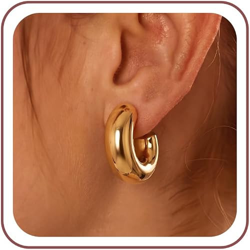 Moodear Trendy Chunky Hoop Earrings for Women - Dainty 14K Gold Plated Thinck Open Hoops Hypoalle... | Amazon (US)