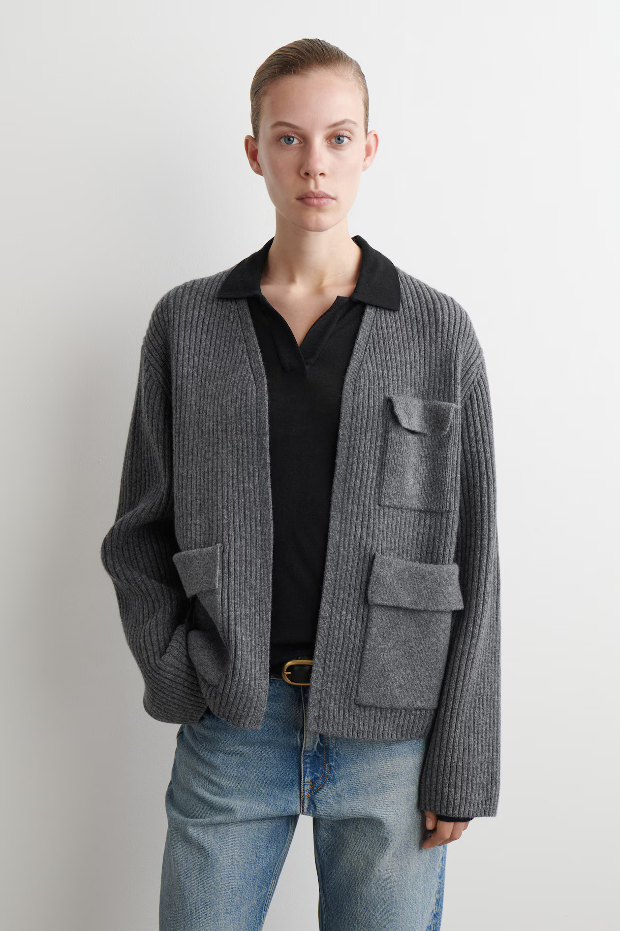RIBBED MERINO WOOL UTILITY SWEATER - DARK-GRAY MÉLANGE | COS US | COS (EU)