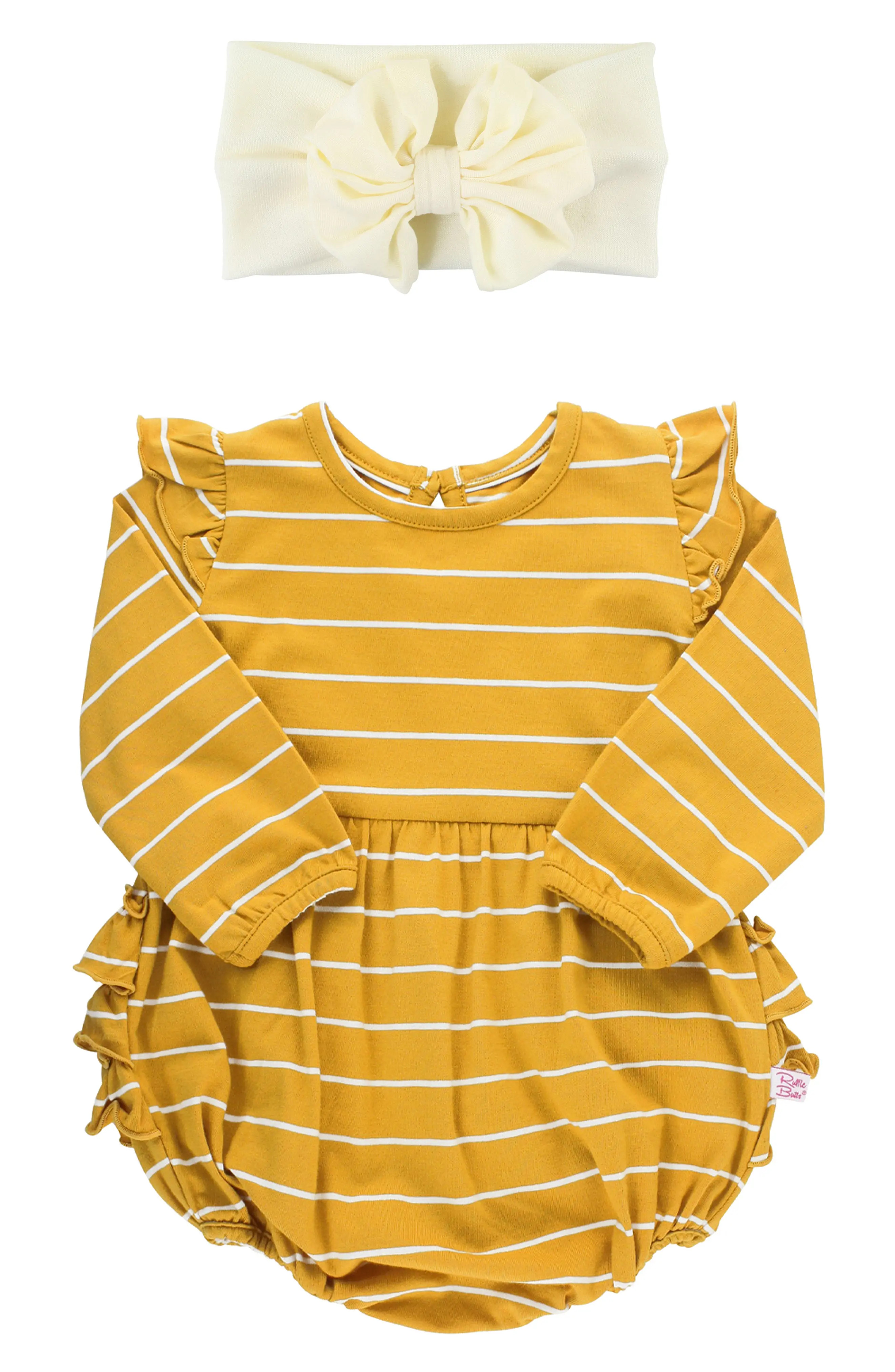 Infant Girl's Rufflebutts Stripe Romper & Head Wrap Set | Nordstrom