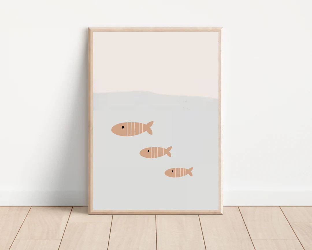 Cute Boho Fish Nursery Wall Art Print, Boho Coastal Nursery Fish Wall Decor, Under the Sea Fish P... | Etsy (US)
