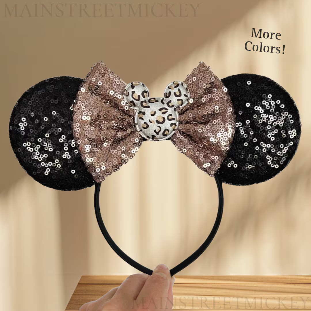 Minnie Mouse Ear, Leopard Mickey Ear, Animal Kingdom Ears, Choose Ear and Bow Color, Minnie Ear, ... | Etsy (US)