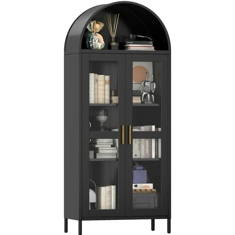 GangMei Metal Arched Display Cabinet with Glass Doors and Adjustable Shelves, Garage Storage Cabi... | Walmart (US)