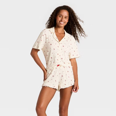 Women's Pointelle Notch Collar Shirt and Shorts Pajama Set - Wild Fable™ | Target