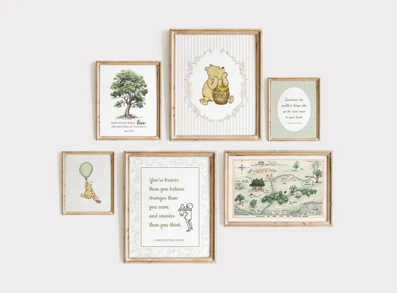 6 Classic Winnie-the-pooh Nursery Wall Art Prints, Cottagecore Winnie the Pooh Nursery Decor, Win... | Etsy (US)