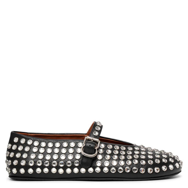 Embellished black leather ballet flats | Shop Savannahs (US)
