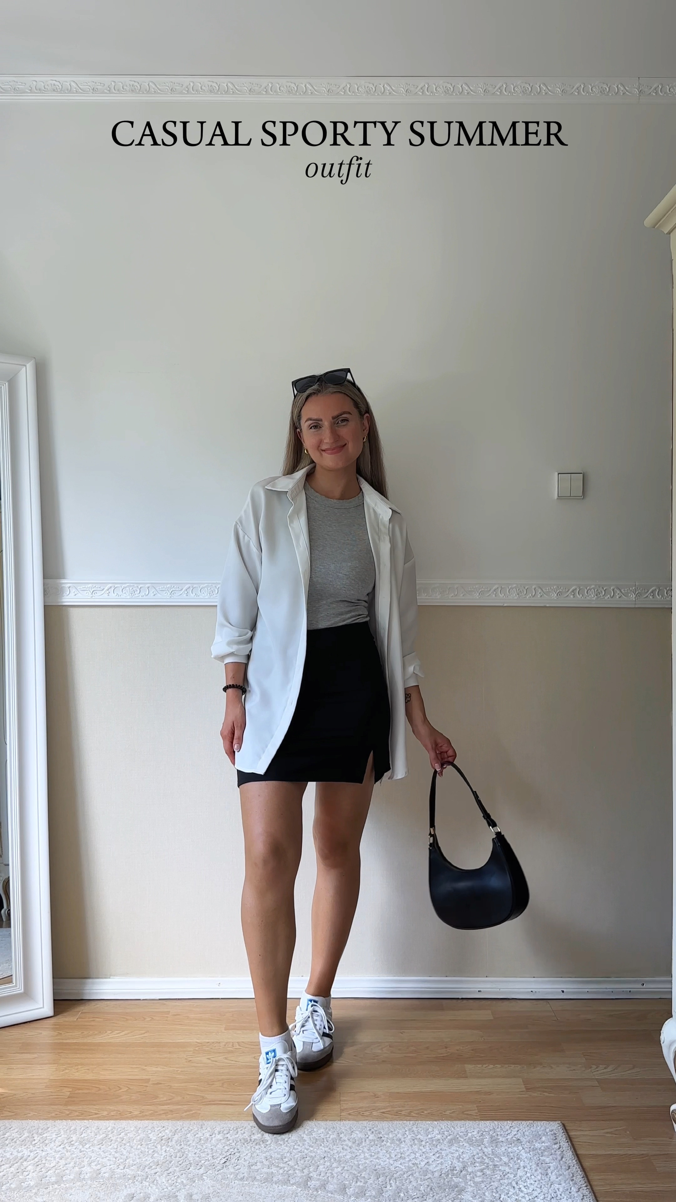 Cute, comfy and casual 🩶👟

Styling split hem mini black skirt with a solid grey  tank top, a white oversized white shirt and Adidas Samba OG for a causal sporty summer look ✌️

#LTKFindsUnder100 #LTKStyleTip #LTKFindsUnder50