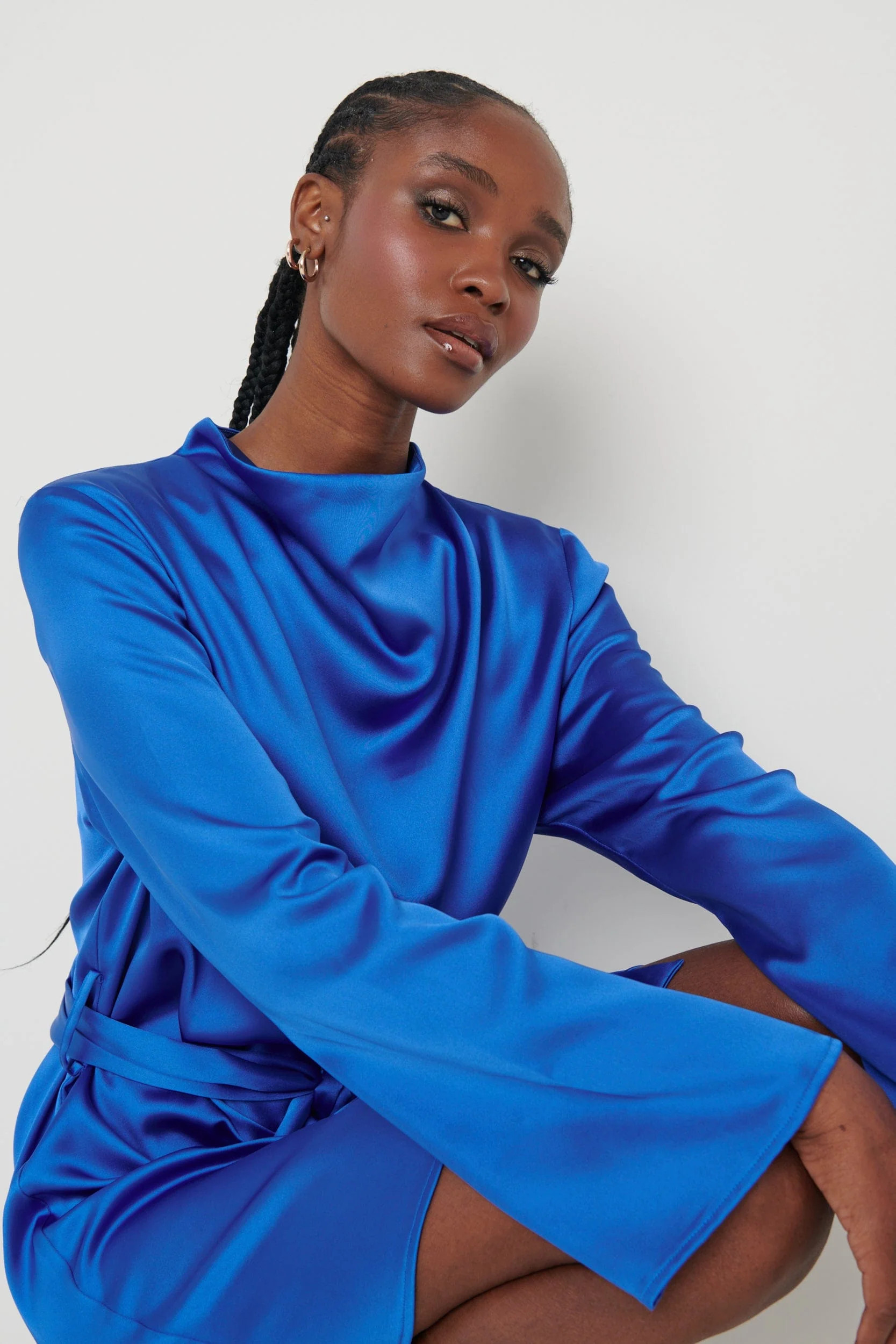 Jayda Recycled Cowl Neck Dress - Blue | Pretty Lavish (UK)