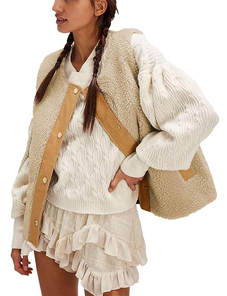 Bozanly Women's Fuzzy Fleece Vest Oversized Sleeveless Sherpa Warm Gilet Jacket Outerwear with Po... | Amazon (US)