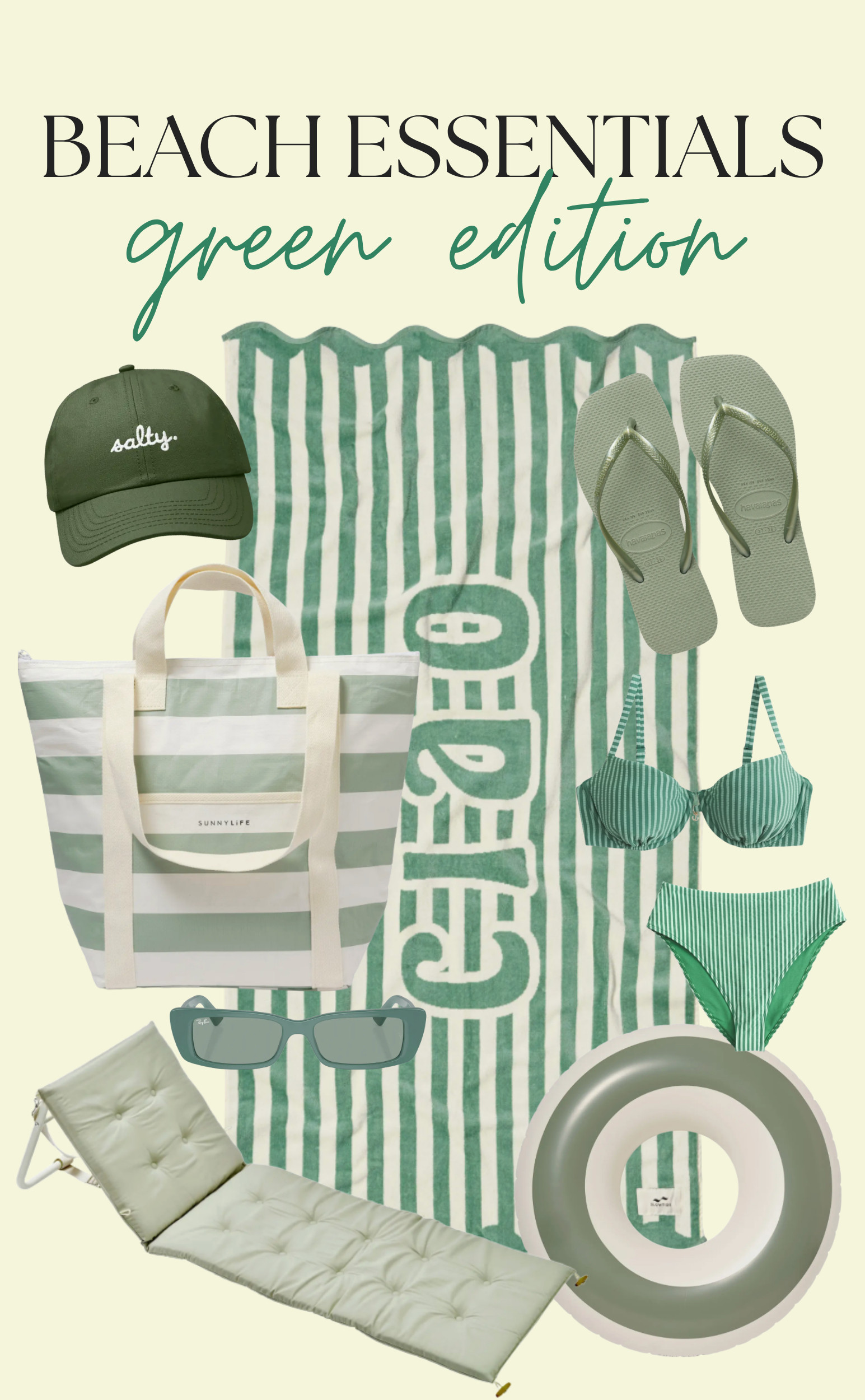 Green beach essentials💚

beach essentials, beach day, beach aesthetic, summer beach, beach bag essentials, beach outfit, green aesthetic, summer favorites, beach vacation, striped bikini, havianas, sunnylife, beach must haves, coastal style, summer essentials  

 #LTKSeasonal #LTKSwim #LTKTravel
